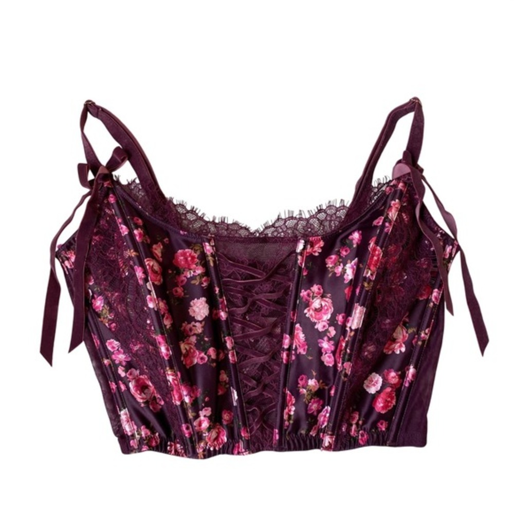 Victoria's Secret Whimsigoth Floral Corset Bustier Top M Burgundy Dream Angels